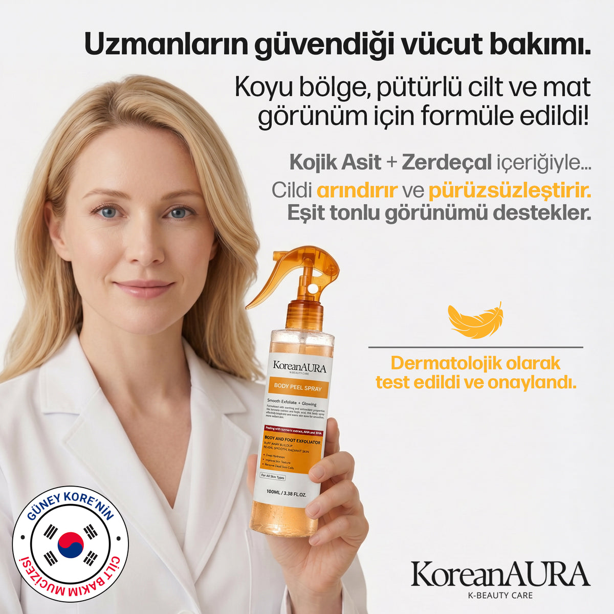 Koreanaura Kojik Asit & Zerdeçal Aydınlatıcı Peeling Vücut Spreyi