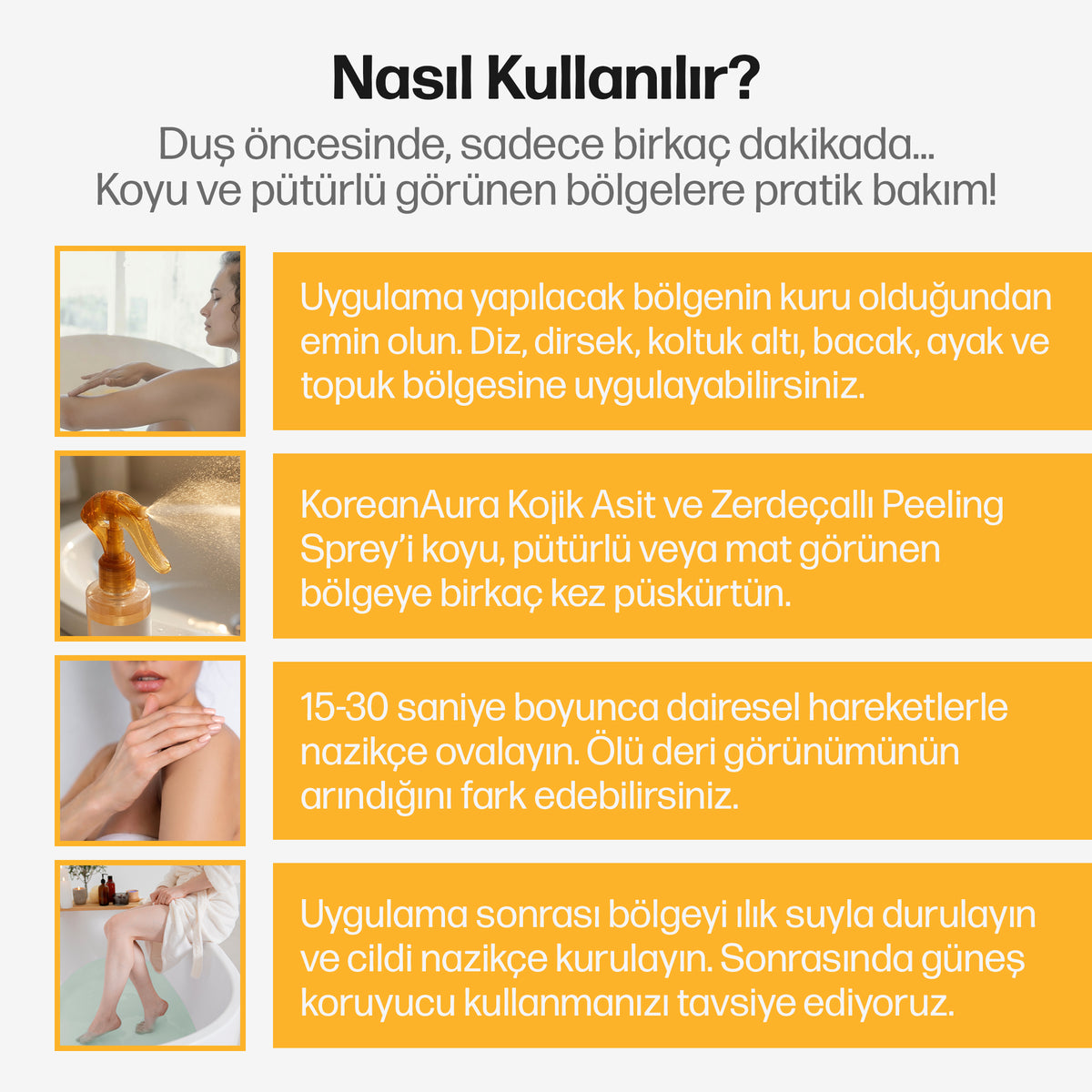 Koreanaura Kojik Asit & Zerdeçal Aydınlatıcı Peeling Vücut Spreyi